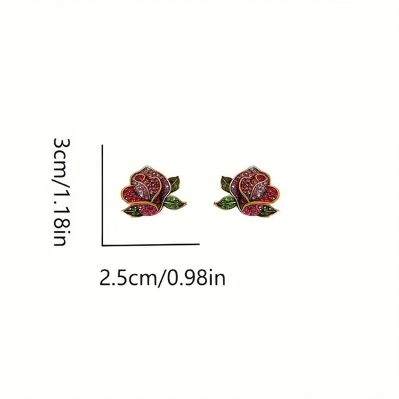 Colorful Rhinestone Rose Stud Earrings - Picture 3 of 3